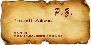 Preindl Zakeus névjegykártya
